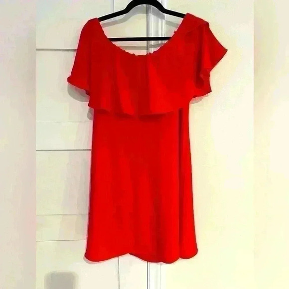 Halston Red Off the Shoulder Mini Dress- Size 8- NWOT- Excellent Condition - Picture 1 of 4